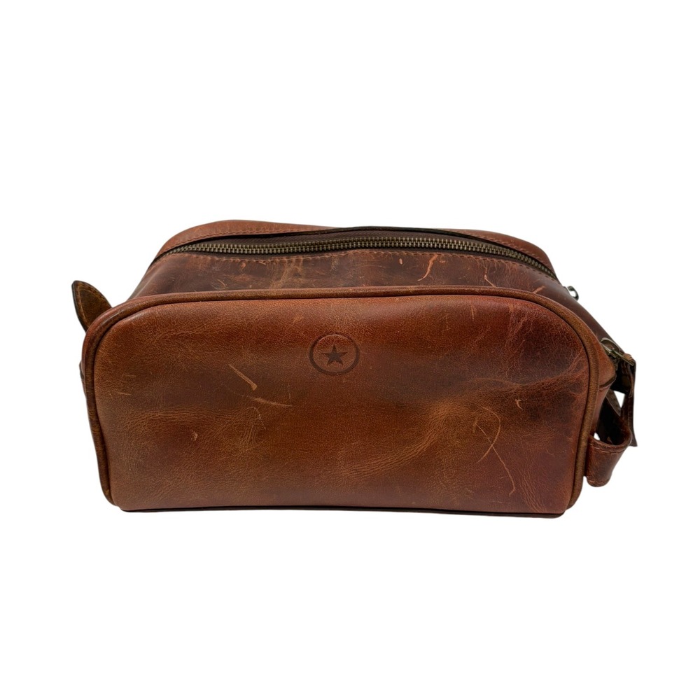 Aaron Leather Goods Brown Distressed Leather Dopp Kit Toiletry Bag Travel‎ Case